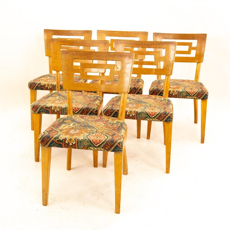Heywood-Wakefield style Richardson Furniture mid century dining chairs - Set of 6
Each chair measures: 18.25 wide x 21 deep x 32.25 high, with a seat height of 17.5 inches

All pieces of furniture can be had in what we call restored vintage