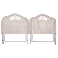 Used Heywood Wakefield Style Wicker Twin Headboards, a Pair