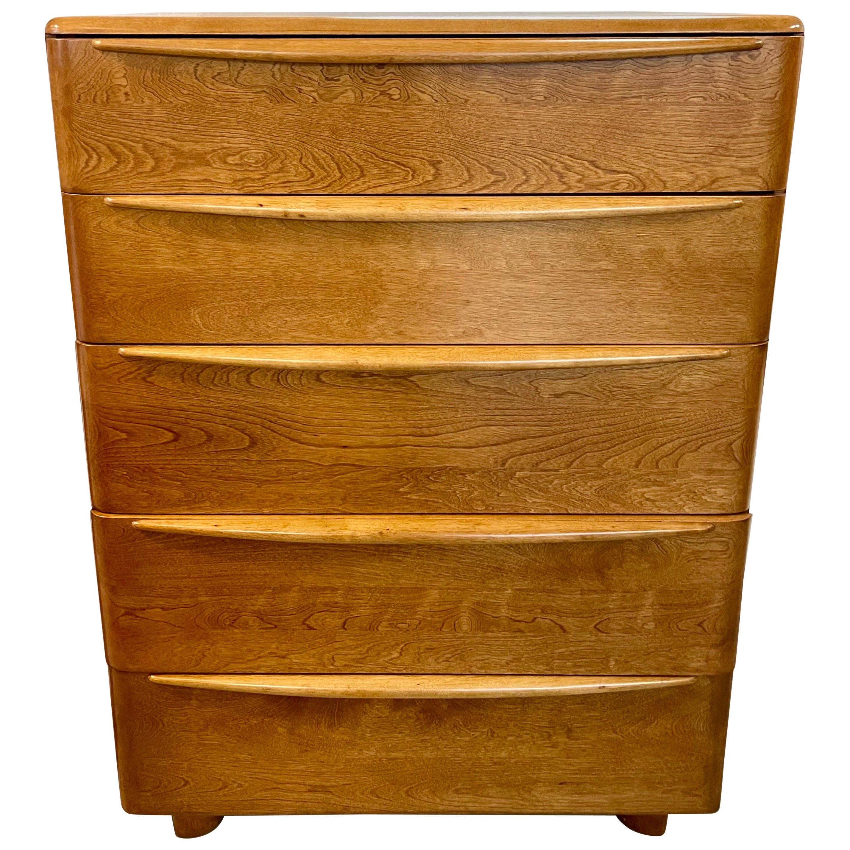 Heywood Wakefield Tall Wheat Five Drawer Chest of Drawers