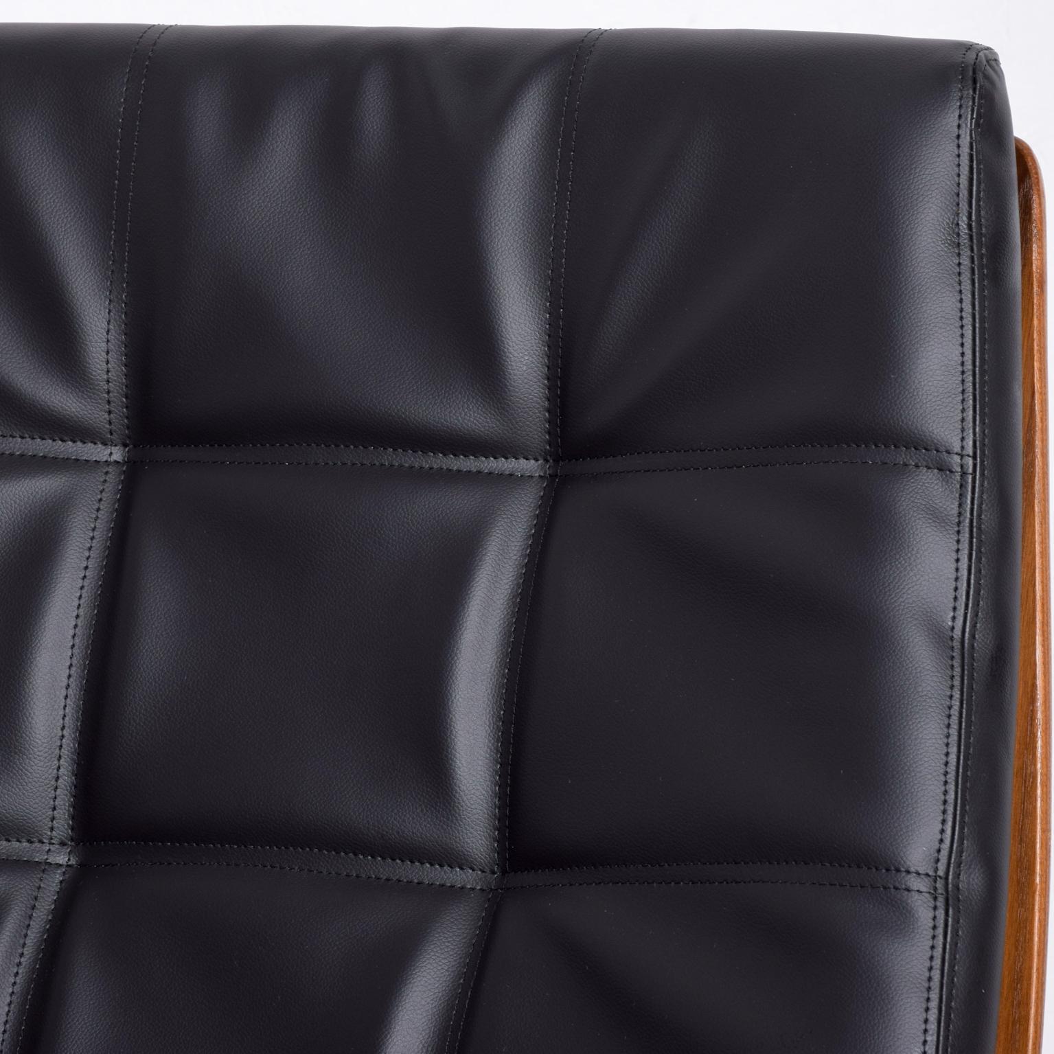 American Heywood Wakefield Teak & Faux Leather Lounge Chair & Ottoman 710D Danish Modern