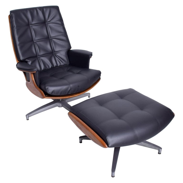 Heywood Wakefield Teak And Faux Leather Lounge Chair Ottoman 710d Danish Modern For At 1stdibs Faux Leather Lounge Chair And Ottoman, Modern Leather Lounge Chair And Ottoman