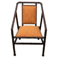 Heywood-Wakefield Twisted Faux Rattan Mahogany and Upholstered Arm Chair