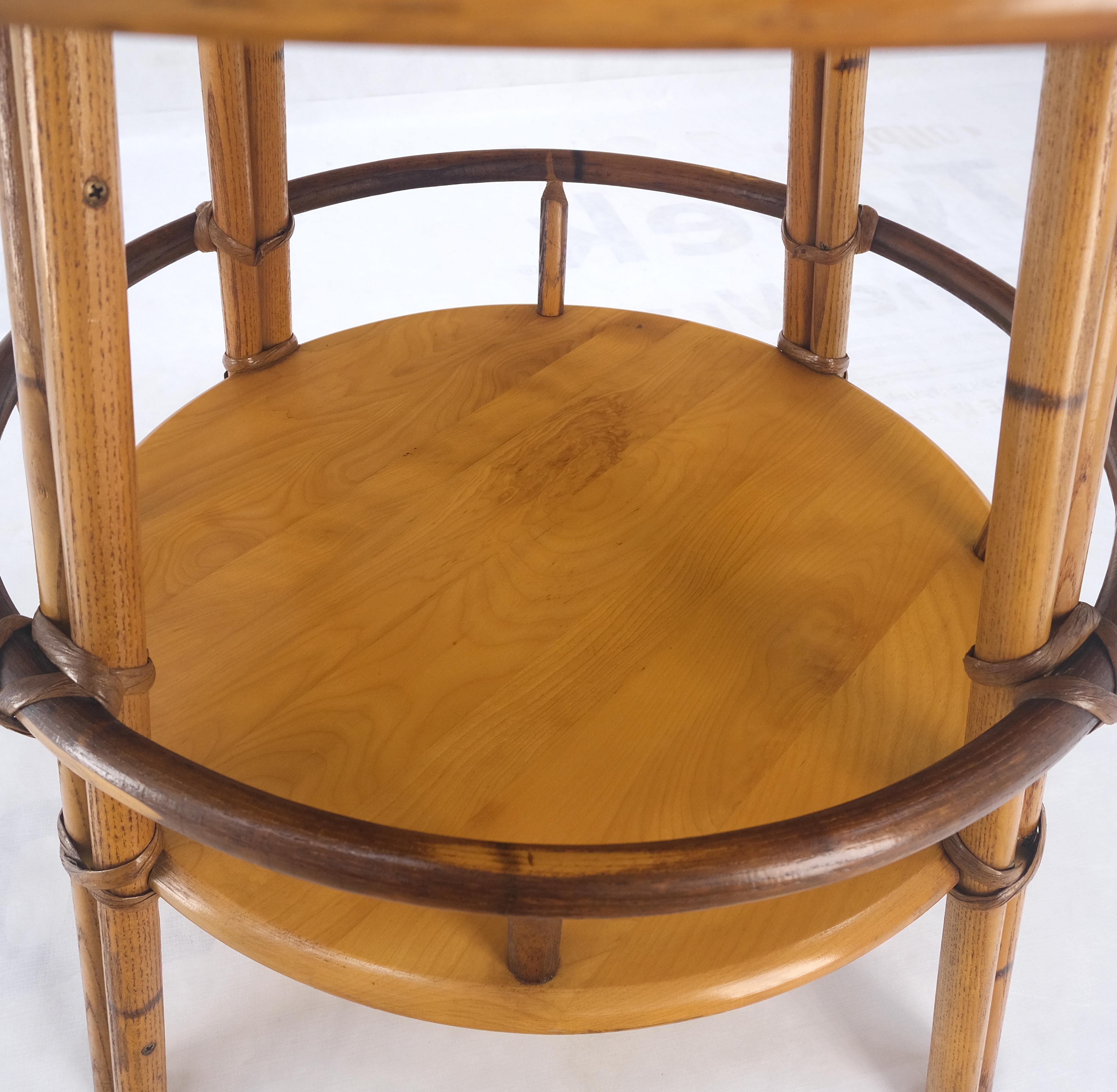 20th Century Heywood Wakefield Two Tier Rattan Solid Birch Top Side End Occasional Lamp Table