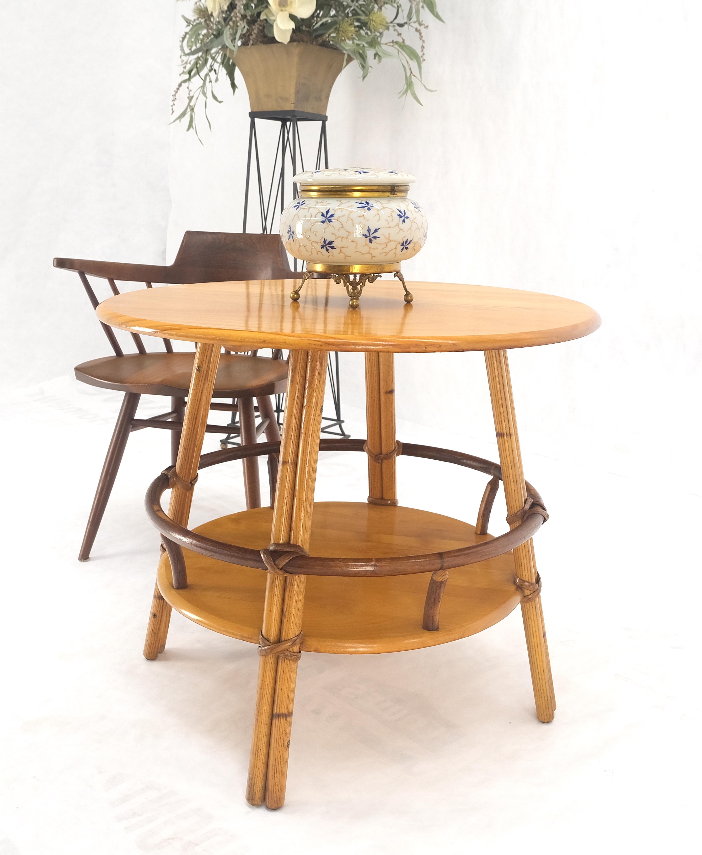 Bamboo Heywood Wakefield Two Tier Rattan Solid Birch Top Side End Occasional Lamp Table