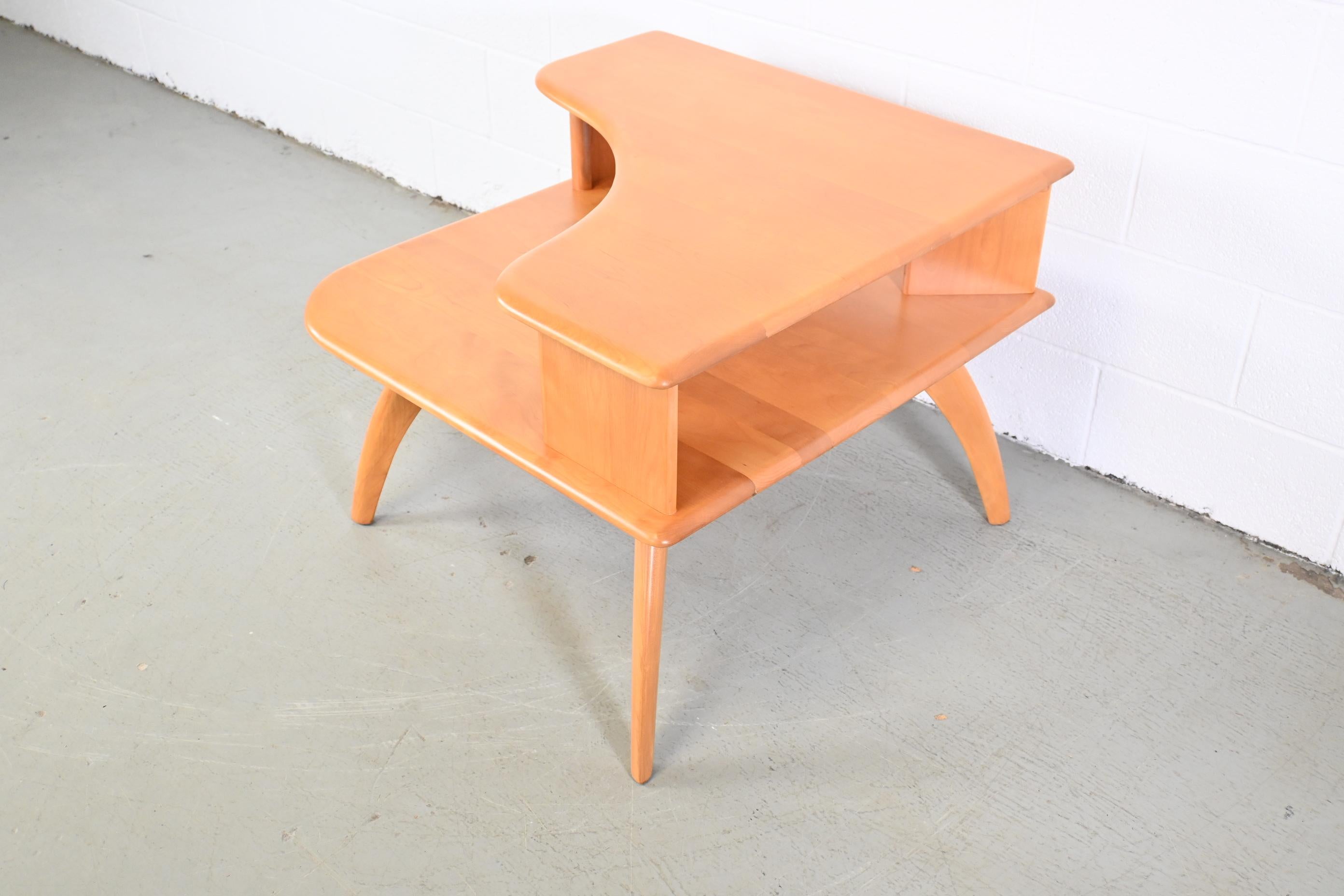 Mid-20th Century Heywood-Wakefield Two-Tiered Corner End Table, Newly Refinished For Sale