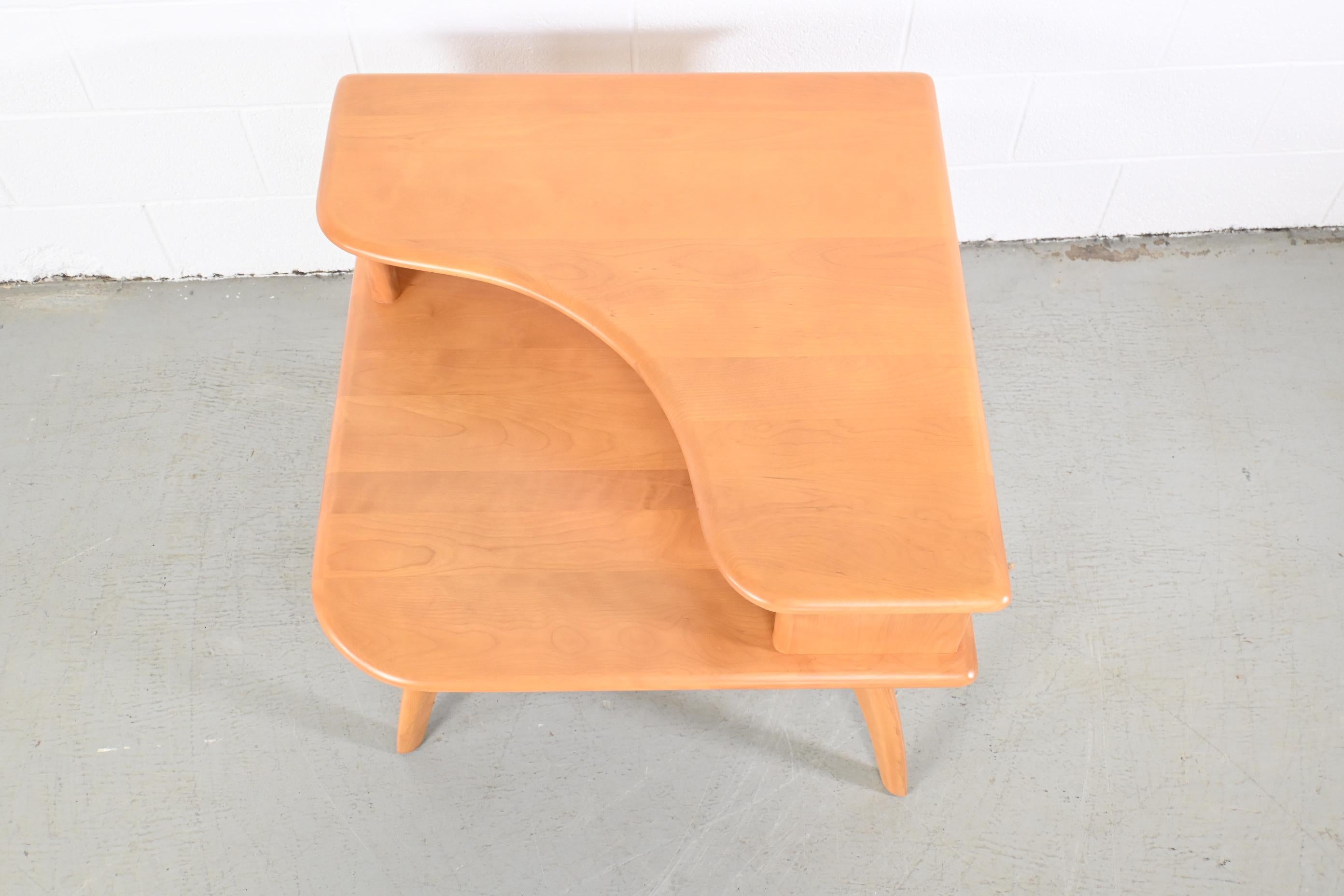Birch Heywood-Wakefield Two-Tiered Corner End Table, Newly Refinished For Sale
