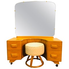 Heywood Wakefield Vanity and Mirror with Stool Set