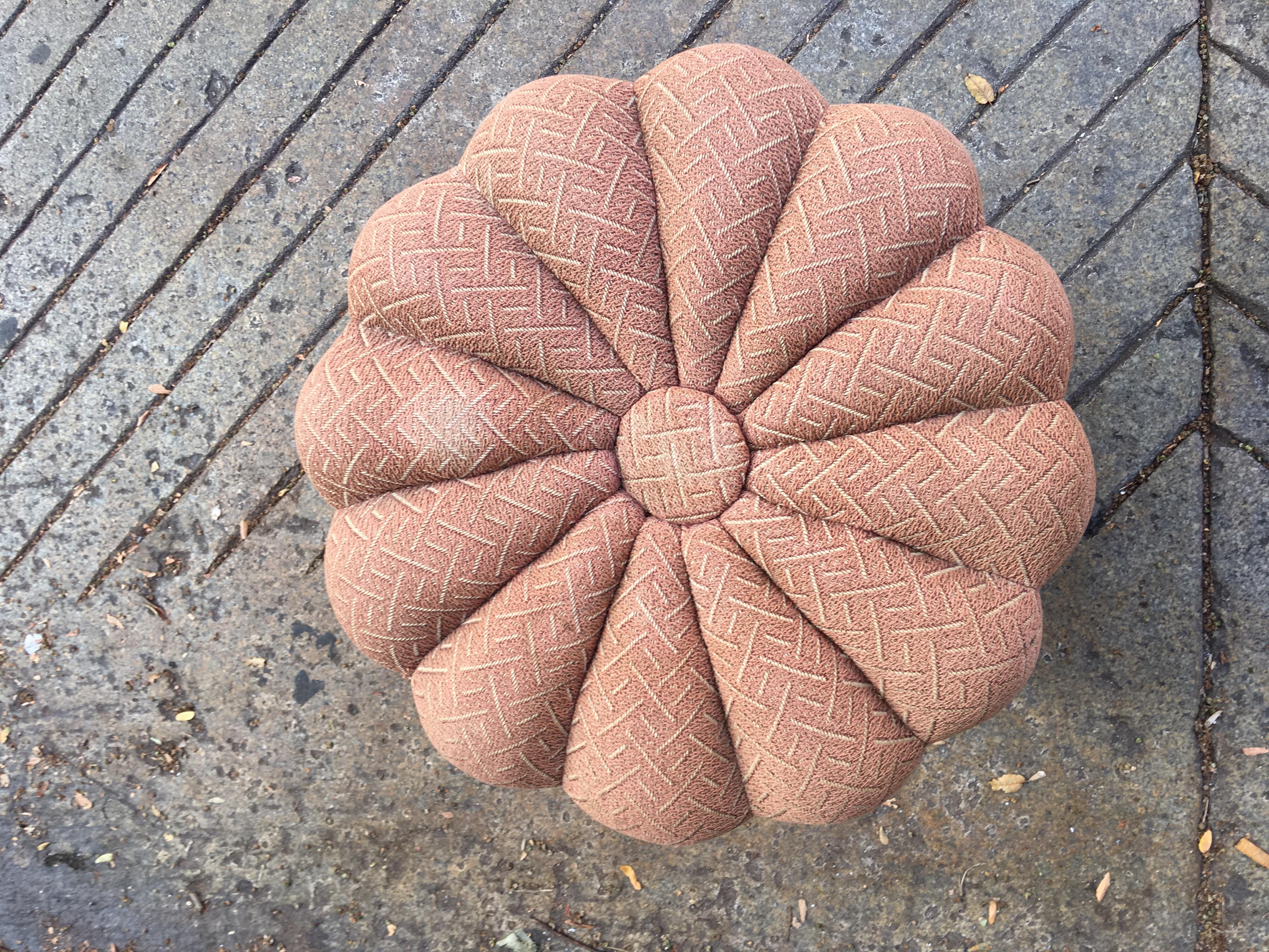 Classic Heywood Wakefield vanity stool/ poof hard to come by item! Vintage fabric is usable, but easily reupholstered. Wood shows wear, but all original.