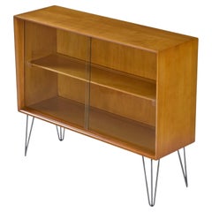 Heywood Wakefield Wheat Finish Display Case China Cabinet on Hairpin Legs