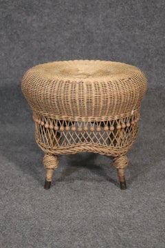 Heywood Wakefield Wicker Round Stool Ottoman circa 1940s