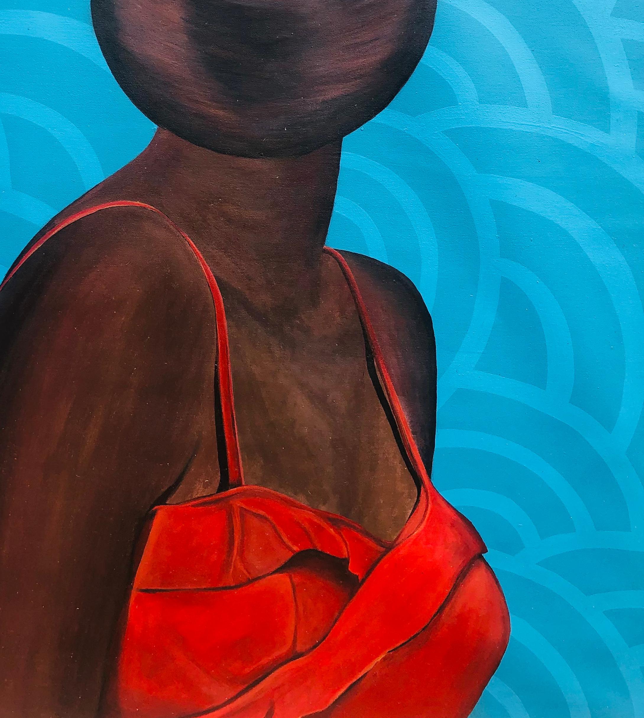 Dea Nera - 21° secolo, Contemporaneo, Figurativo, Donna, Vaso di fiori, Rosso in vendita 1
