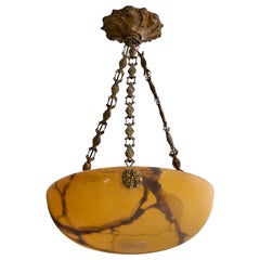 Hézez Frères, lampe suspendue, laiton, verre, France, années 1920