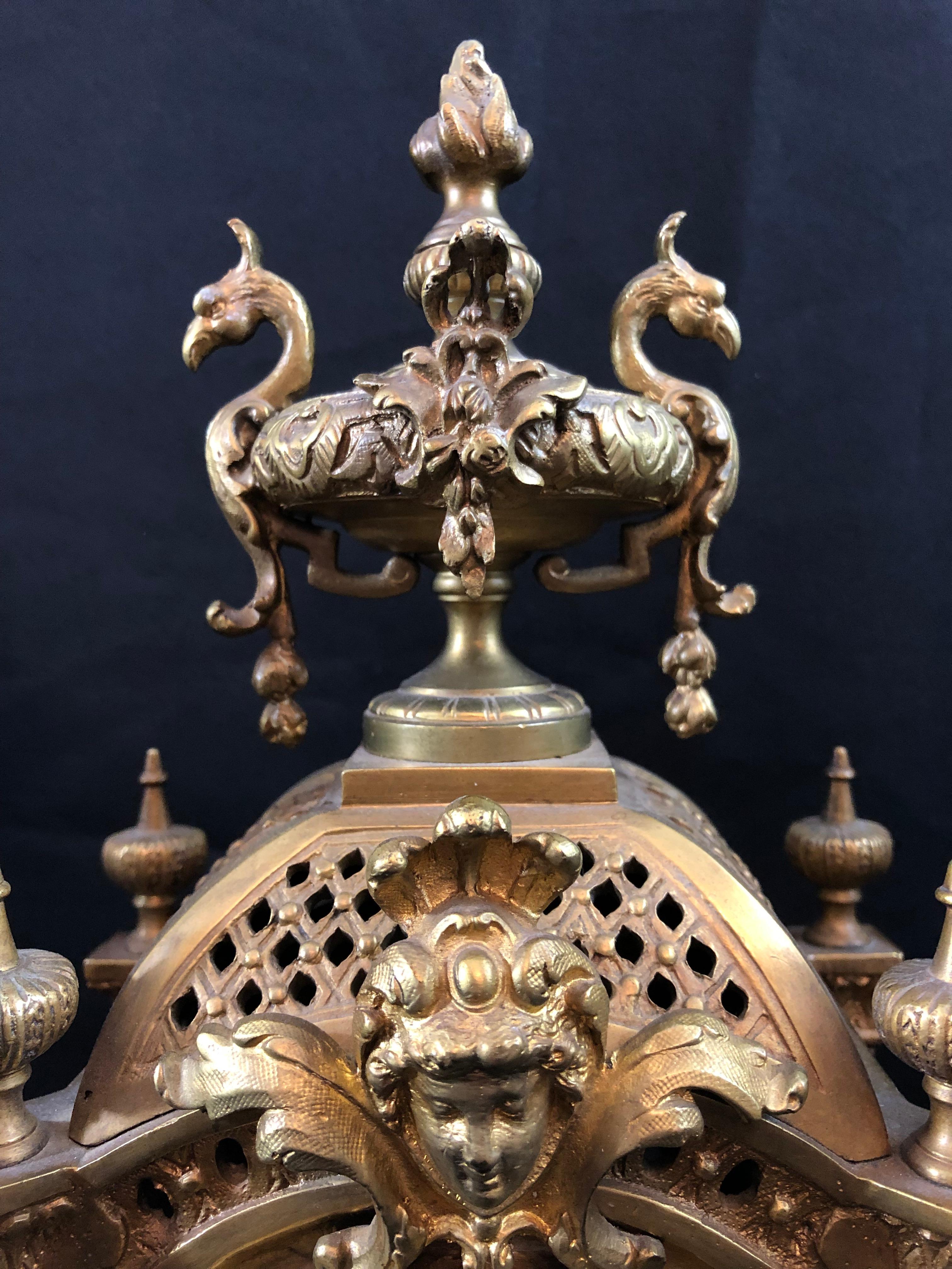 H&F Paris Three Piece Clock Set, Bronze, 19th Century, Candelabra, French 1