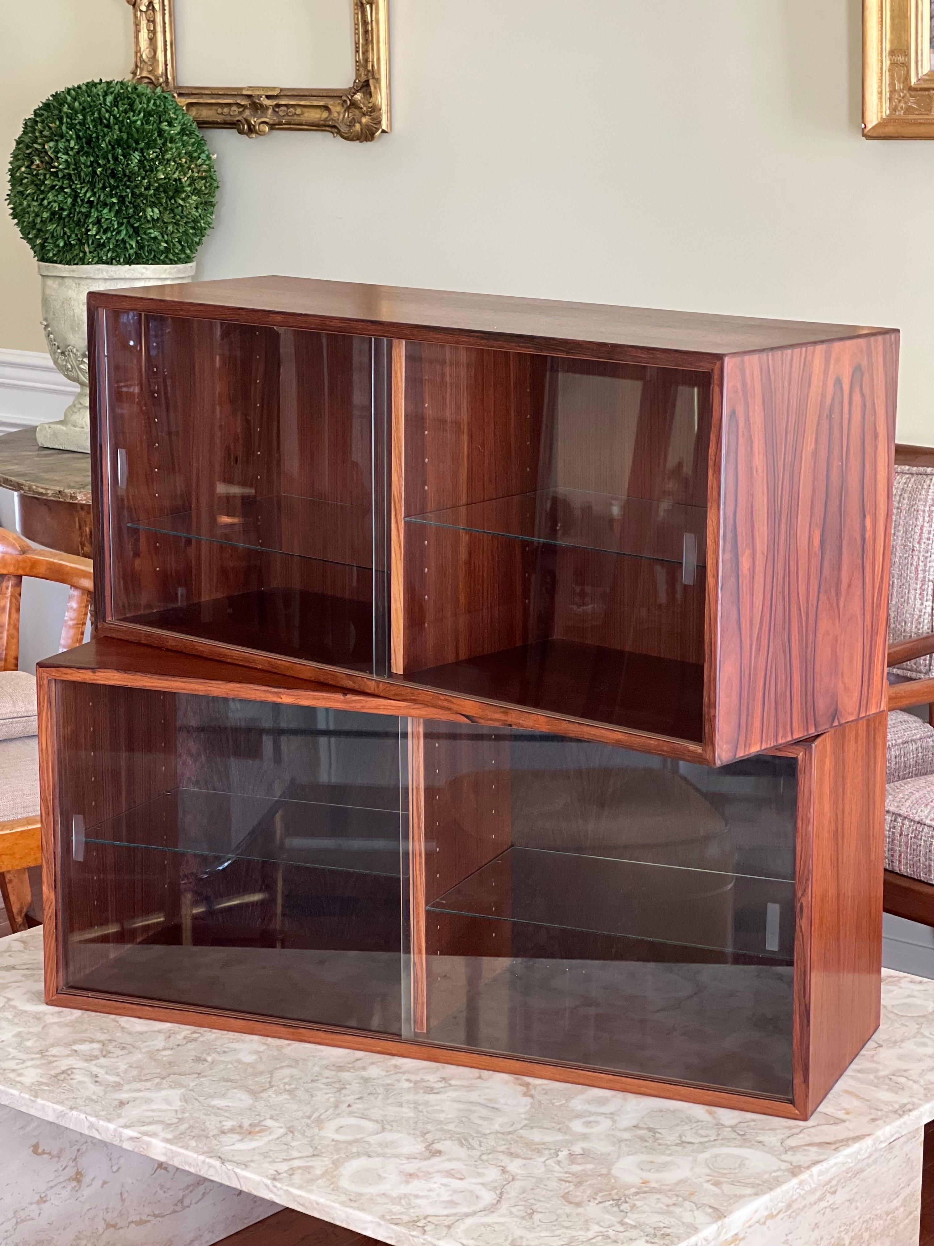 Glass HG Furniture Danish Teak Floating Wall Cabinets, a Pair
