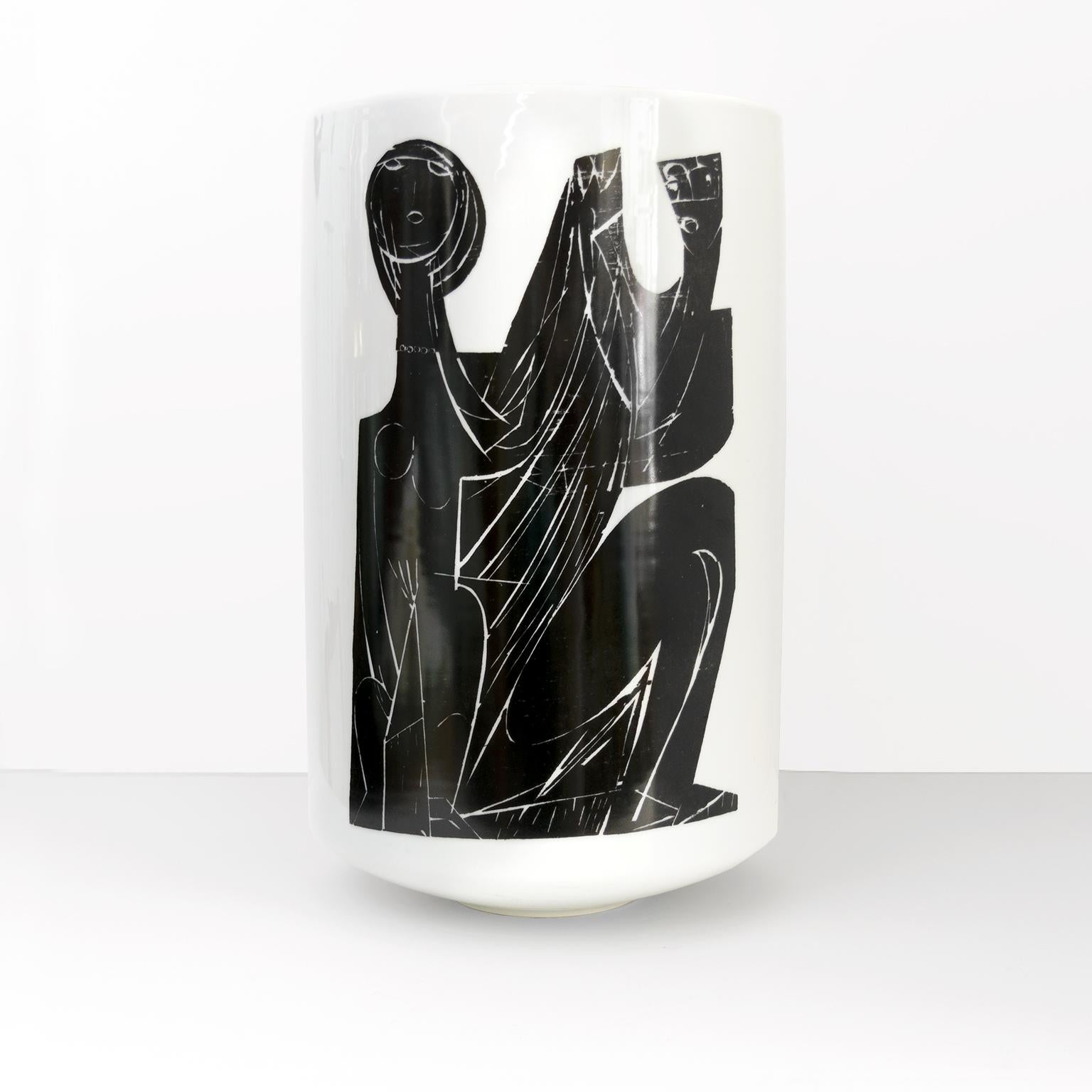 Allemand H&G Selb Heinrich Grand vase en porcelaine moderniste artistique avec figures en vente
