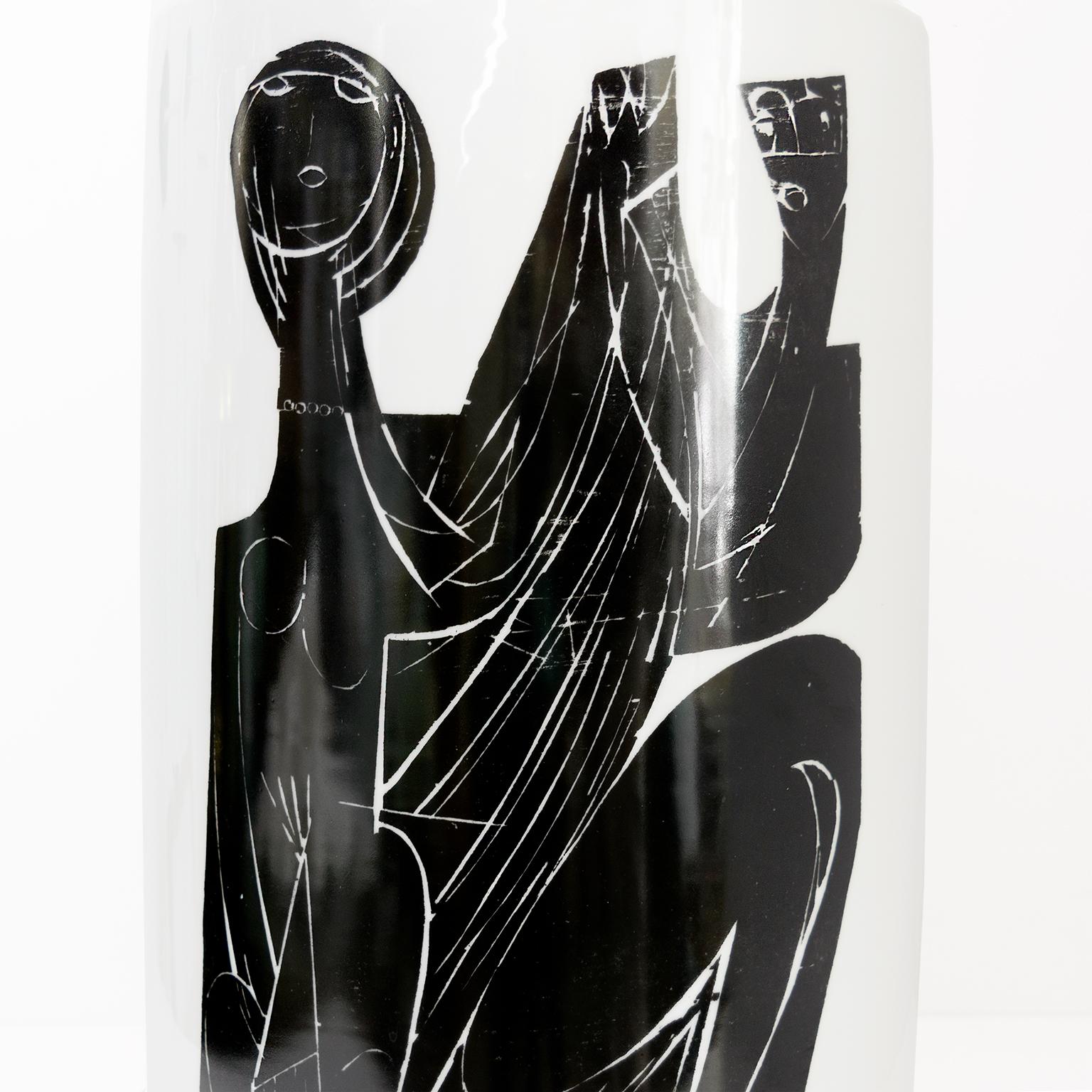 Vernissé H&G Selb Heinrich Grand vase en porcelaine moderniste artistique avec figures en vente