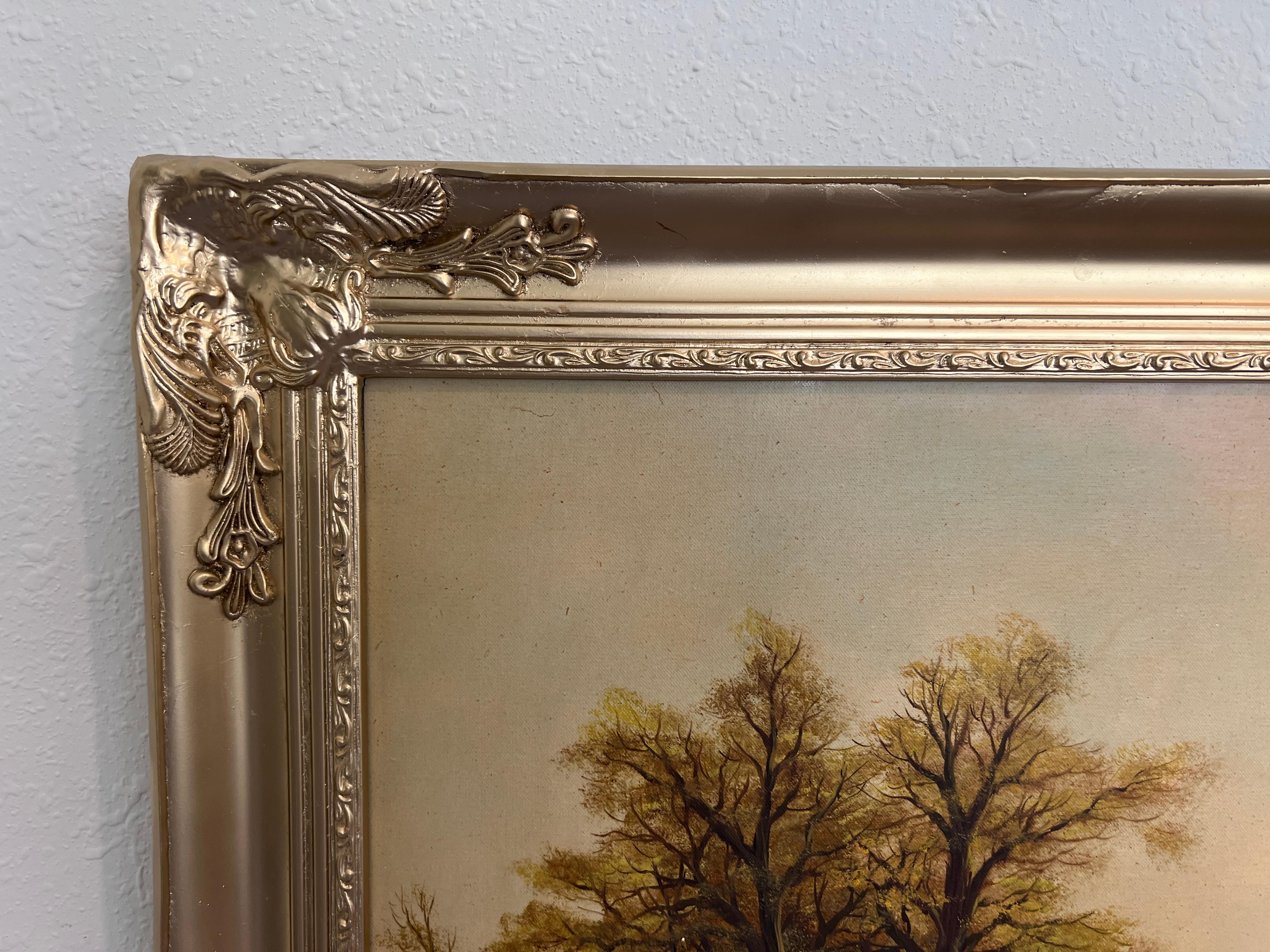 H.G. Kiesel (German Artist 20 c.) Landscape Oil Painting River Village Framed For Sale 1