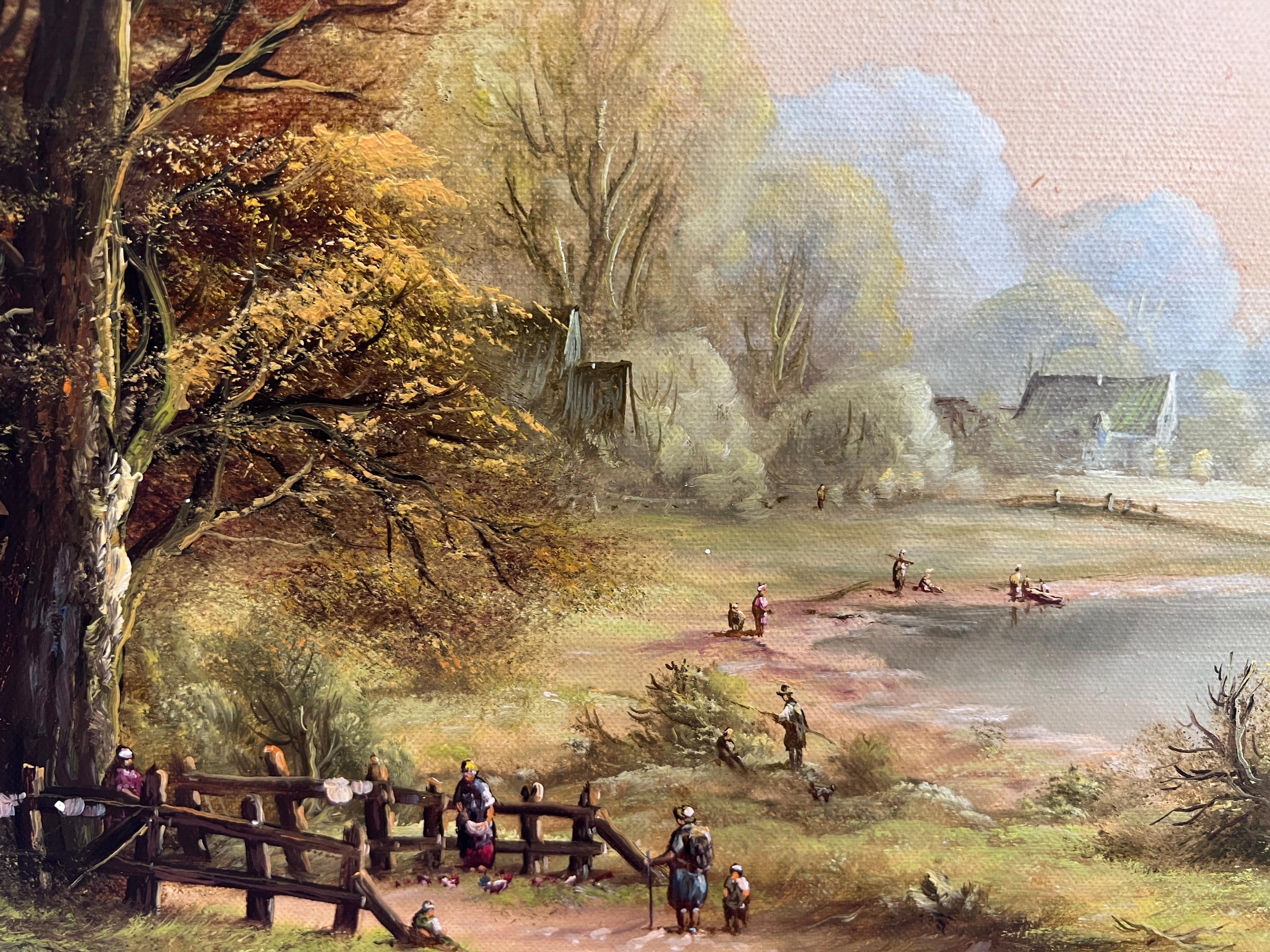 H.G. Kiesel (German Artist 20 c.) Landscape Oil Painting River Village Framed For Sale 5