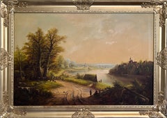 H.G. Kiesel (German Artist 20 c.) Landscape Oil Painting River Village Framed