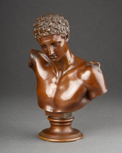 H.Gladenbeck: "Bust of Hermes by Praxiteles" - Patinated Bronze - end XIXth c.
