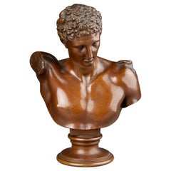 H.Gladenbeck: "Bust of Hermes by Praxiteles" - Patinated Bronze - end XIXth c.