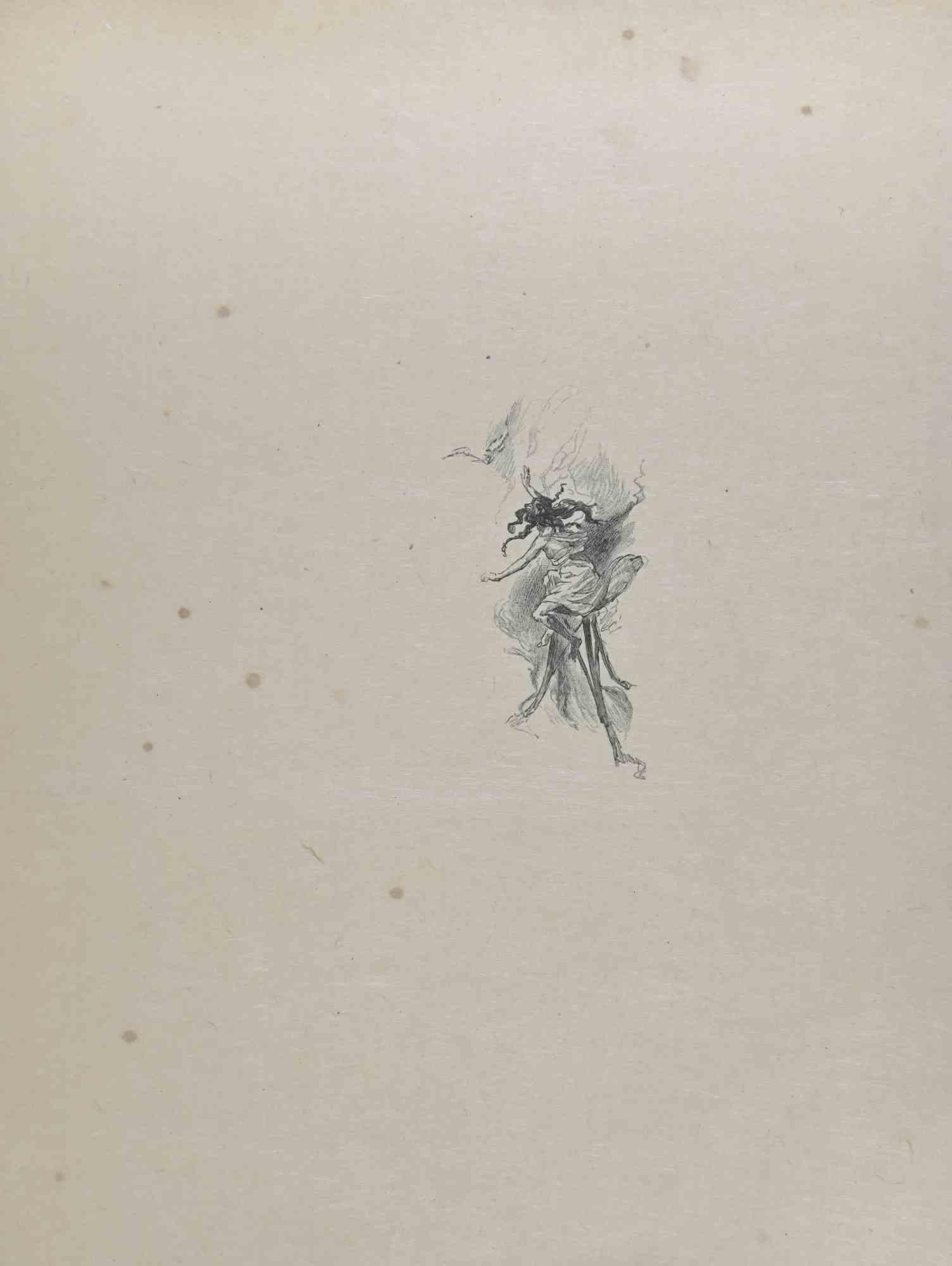 Fairy is a lithograph on paper realized by Hégésippe Moreau in 1838.

The artwork is in good conditions.

Hégésippe Moreau (1810-1838) was a French lyric poet. The romantic myth was solidified by the publication of his complete works;Moreau's work