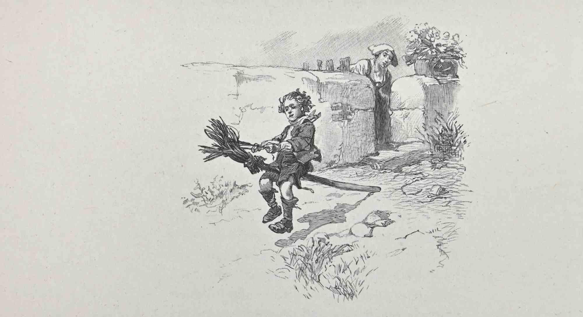 Flying Boy - Lithograph by Hégésippe Moreau - 1838