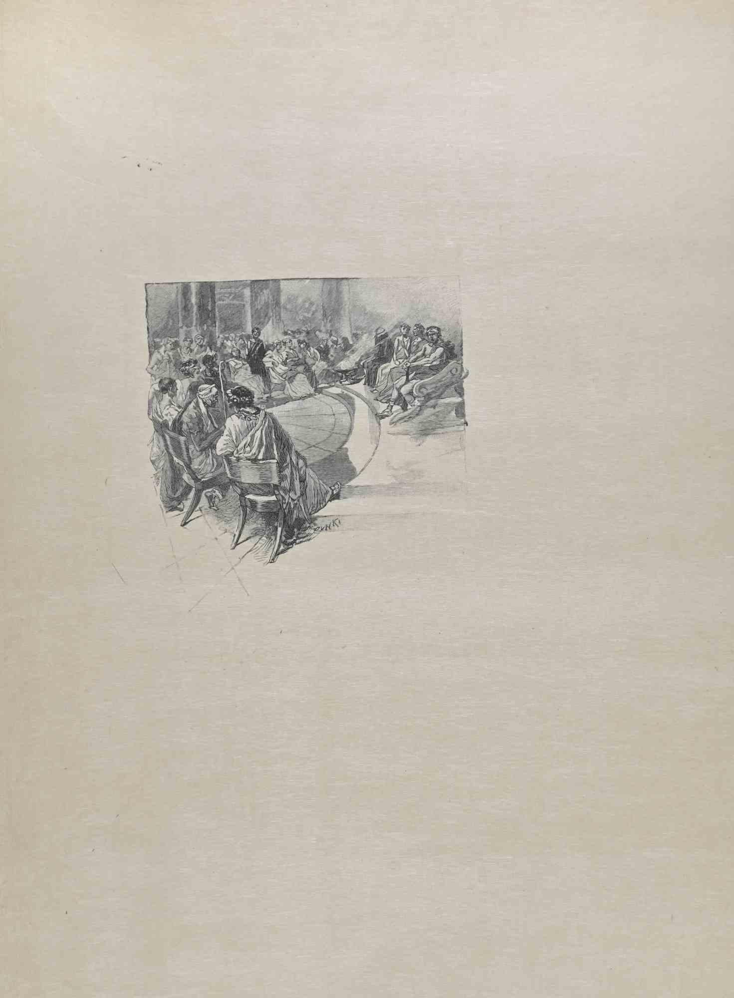 Versammlung - Lithographie von Hégésippe Moreau - 1838
