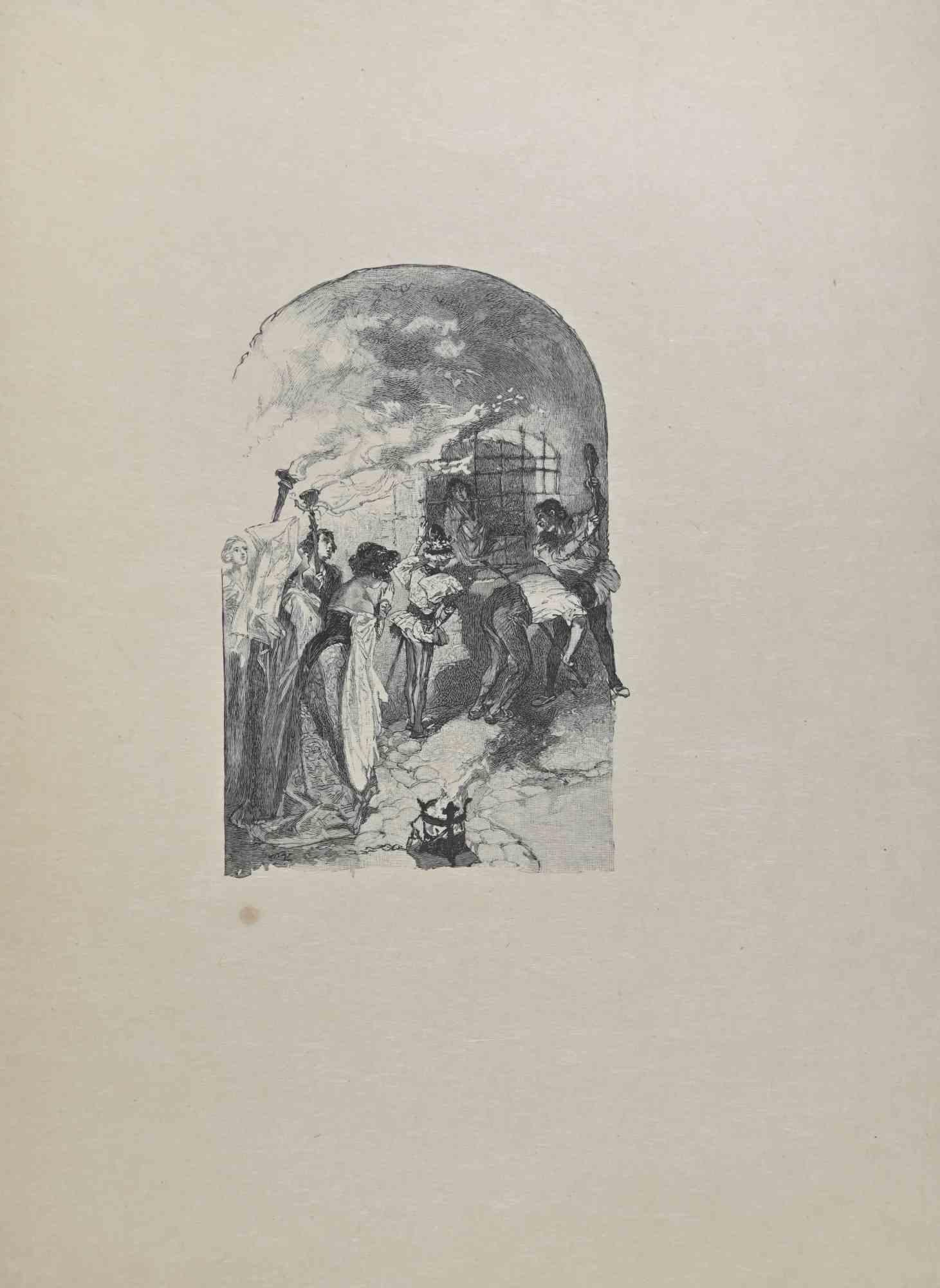 Meeting is an lithograph on paper realized by Hégésippe Moreau in 1838.

The artwork is in good condition.

Hégésippe Moreau (1810-1838) was a French lyric poet. The romantic myth was solidified by the publication of his complete works;Moreau's work