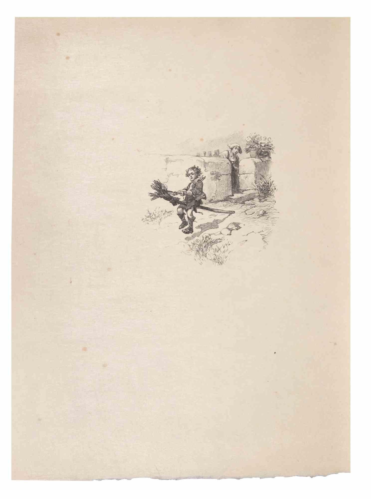 Petits Contes à ma Sœur ist eine Lithographie auf Papier von Hégésippe Moreau aus dem Jahr 1838.

Das Kunstwerk ist in gutem Zustand mit einigen Stockflecken.

Hégésippe Moreau (1810-1838) war ein französischer Lyriker. Der romantische Mythos wurde