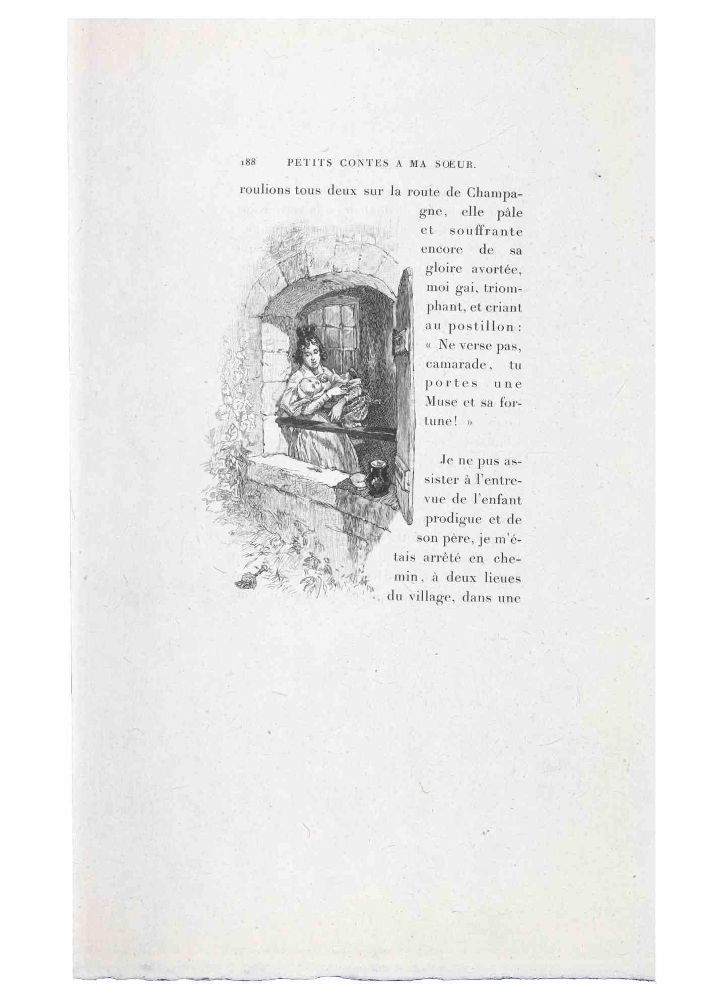 Petits Contes à ma Sœur is a Lithograph on paper realized by Hégésippe Moreau in 1838.

The artwork is in good condition.

Hégésippe Moreau (1810-1838) was a French lyric poet. The romantic myth was solidified by the publication of his complete