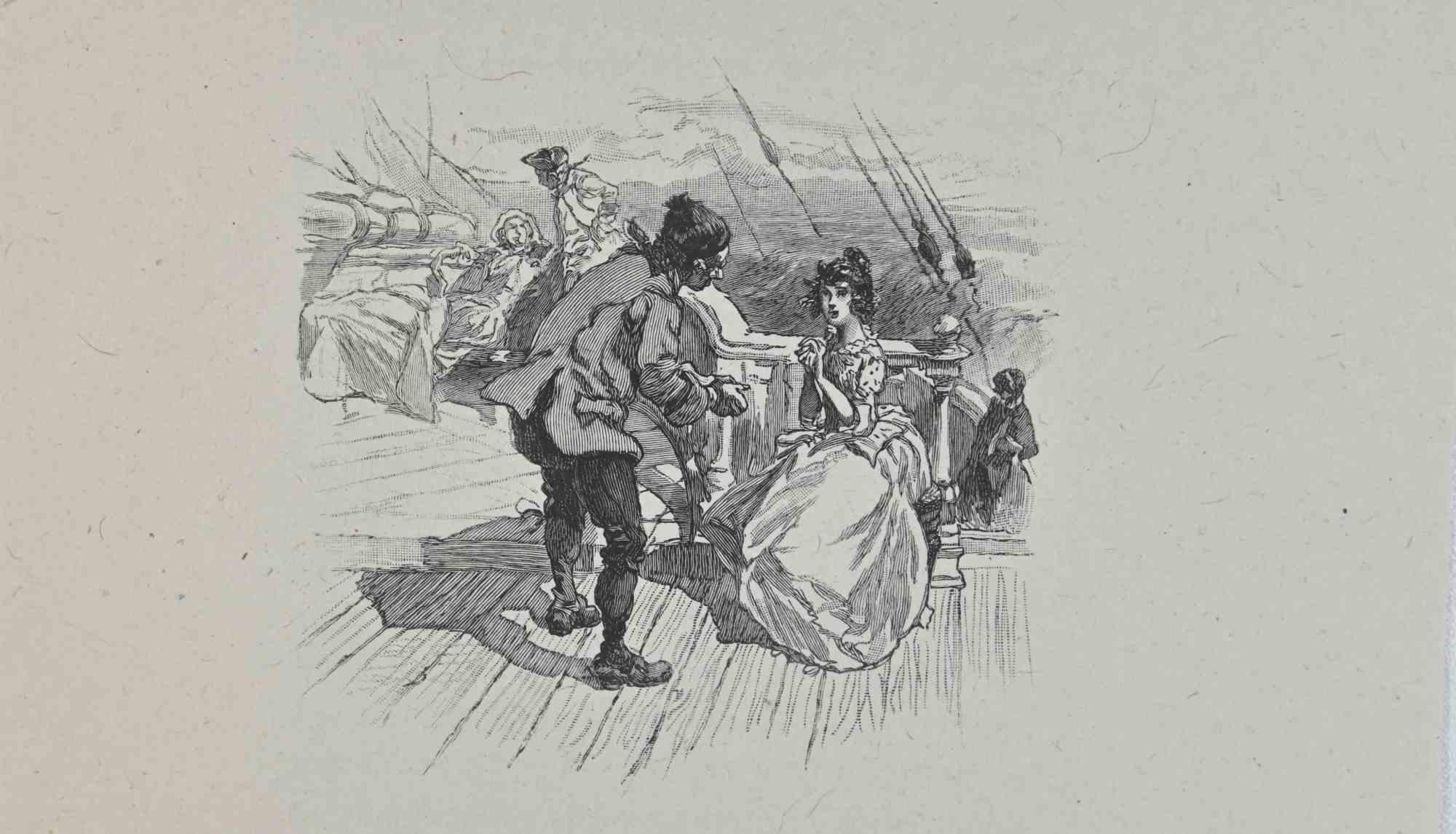 Il corteggiamento - Litografia di Hégésippe Moreau - 1838