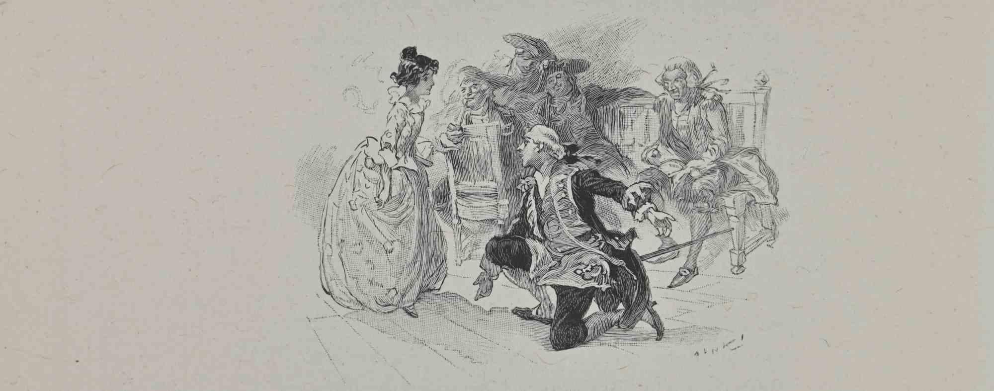 The Courtship - Lithograph by Hégésippe Moreau - 1838
