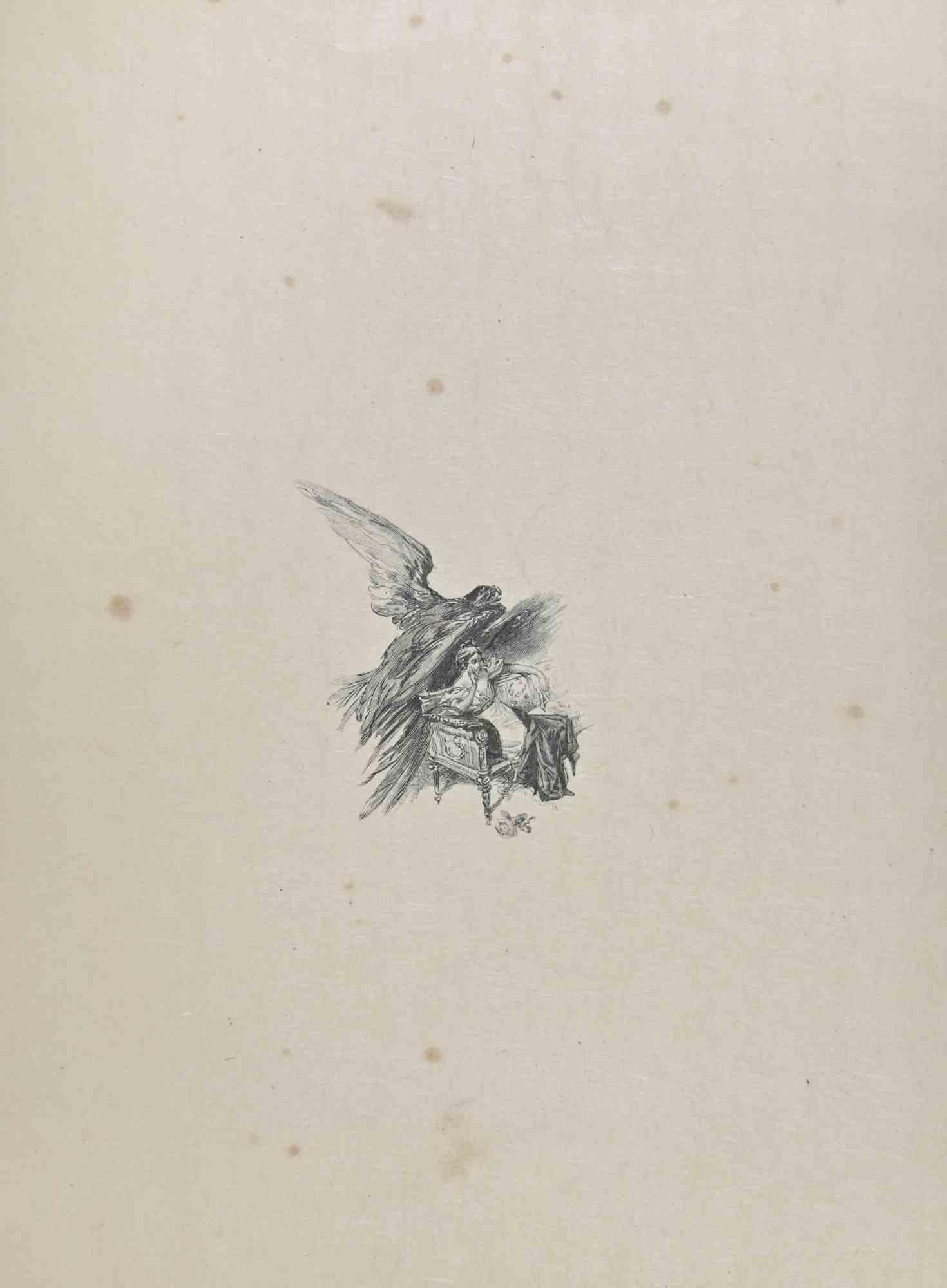 The Flight is a Lithograph on paper realized by Hégésippe Moreau in 1838.

The artwork is in good condition.

Hégésippe Moreau (1810-1838) was a French lyric poet. The romantic myth was solidified by the publication of his complete works;Moreau's
