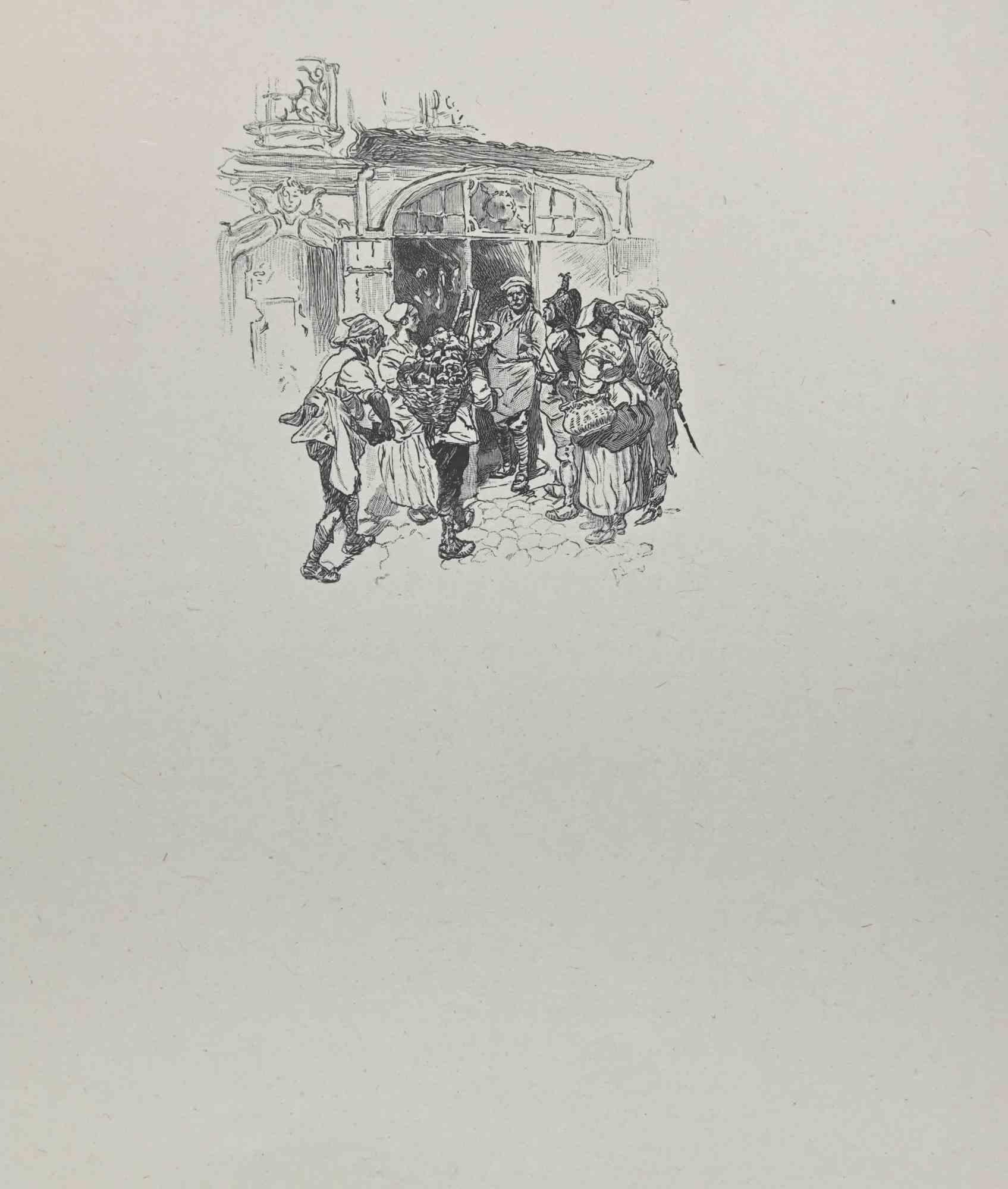 The Shop is a Lithograph on paper realized by Hégésippe Moreau in 1838.

The artwork is in good condition.

Hégésippe Moreau (1810-1838) was a French lyric poet. The romantic myth was solidified by the publication of his complete works;Moreau's work