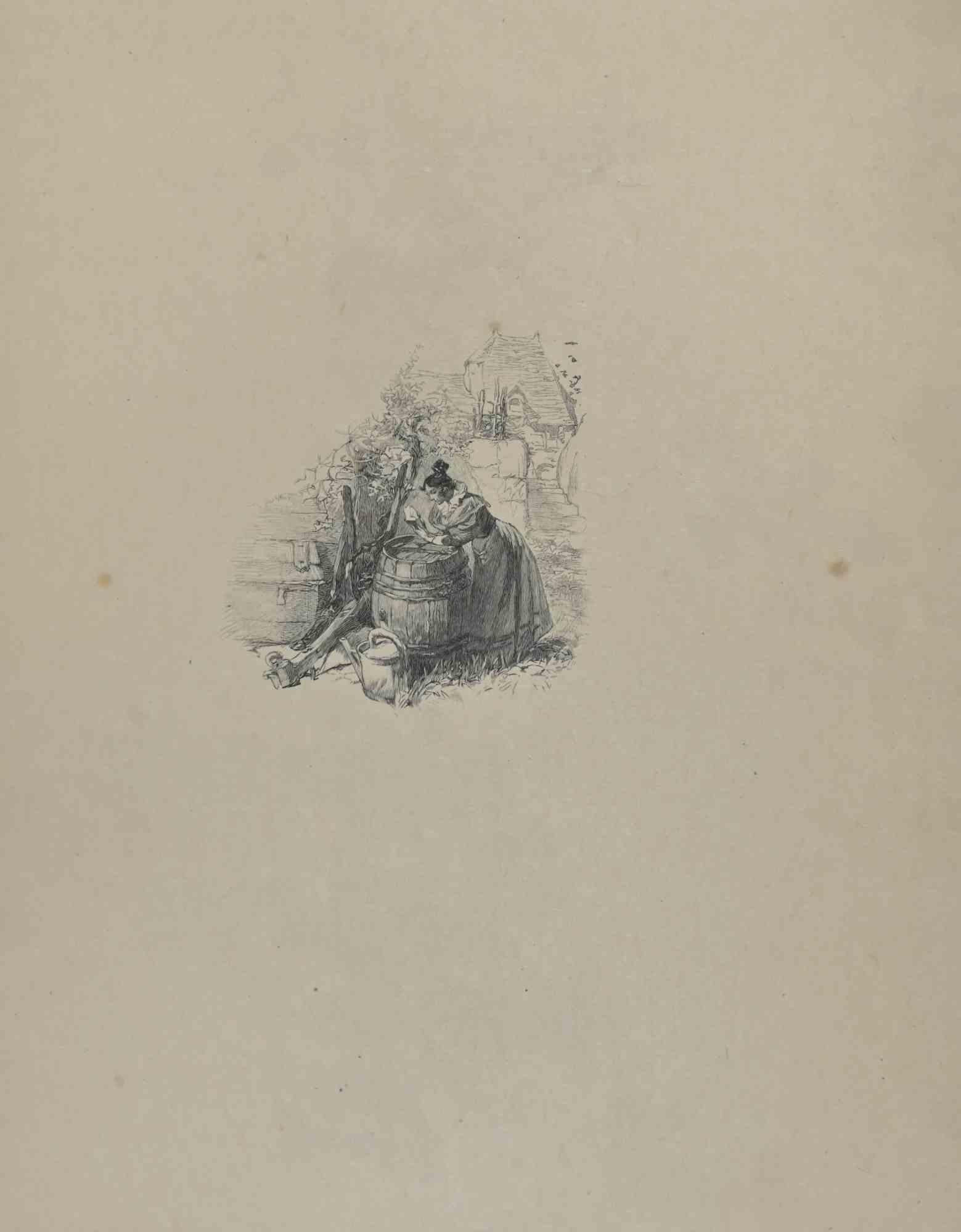 Femme - Lithographie de Hégésippe Moreau - 1838