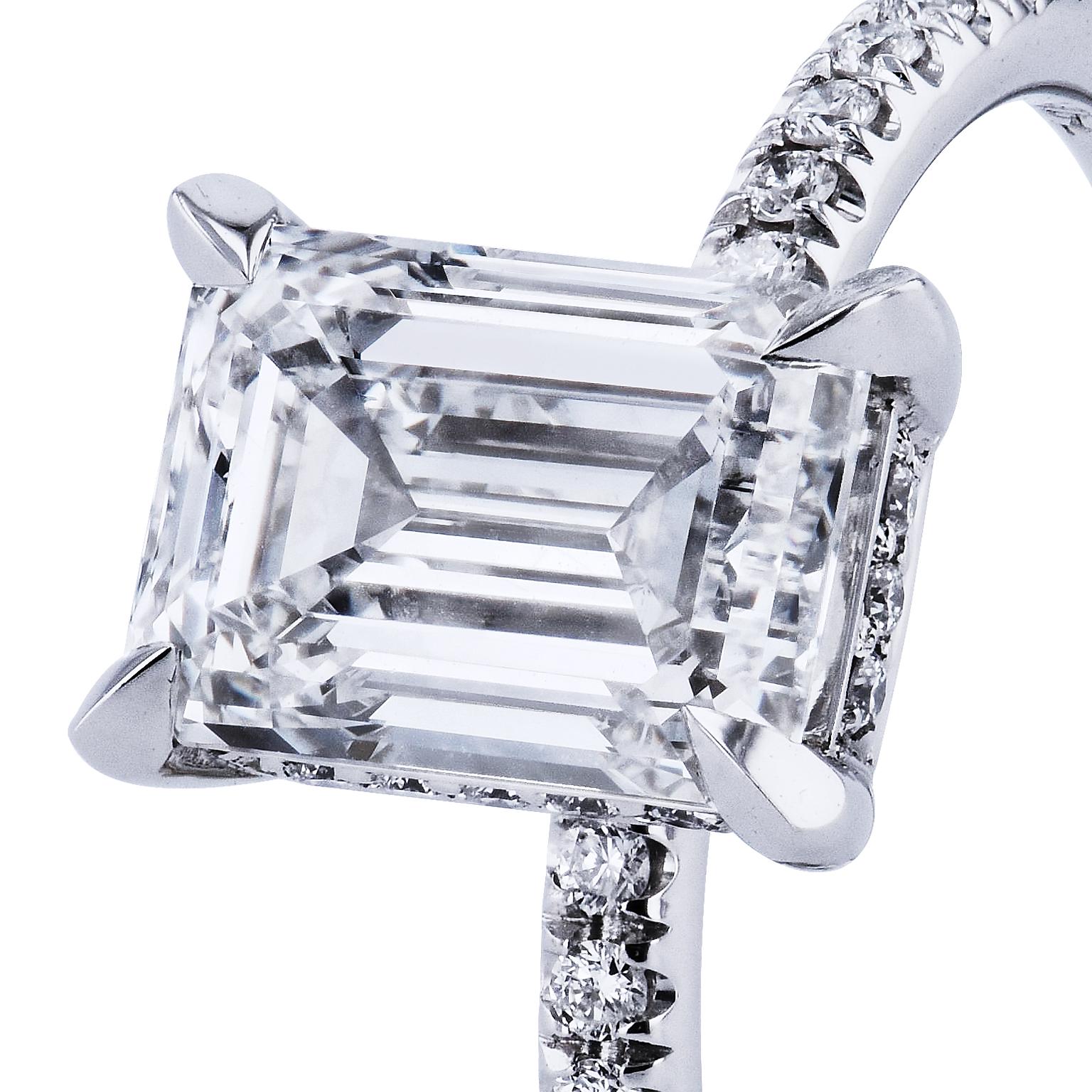 GIA Certified 2.01 Carat Emerald Cut Diamond Platinum Ring Handmade by H&H In New Condition In Miami, FL