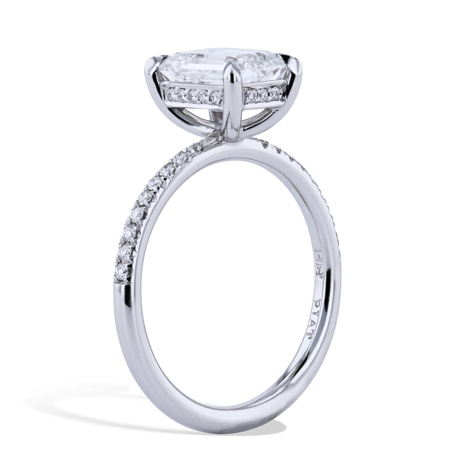 Women's GIA Certified 2.01 Carat Emerald Cut Diamond Platinum Ring Handmade by H&H