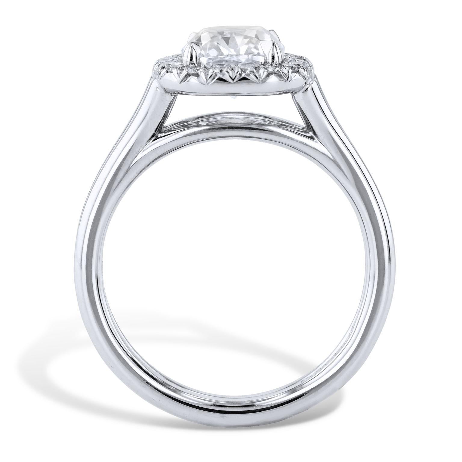 Cushion Cut GIA Certified 2.02 Carat Diamond and Platinum Halo Engagement Ring made by H&H 