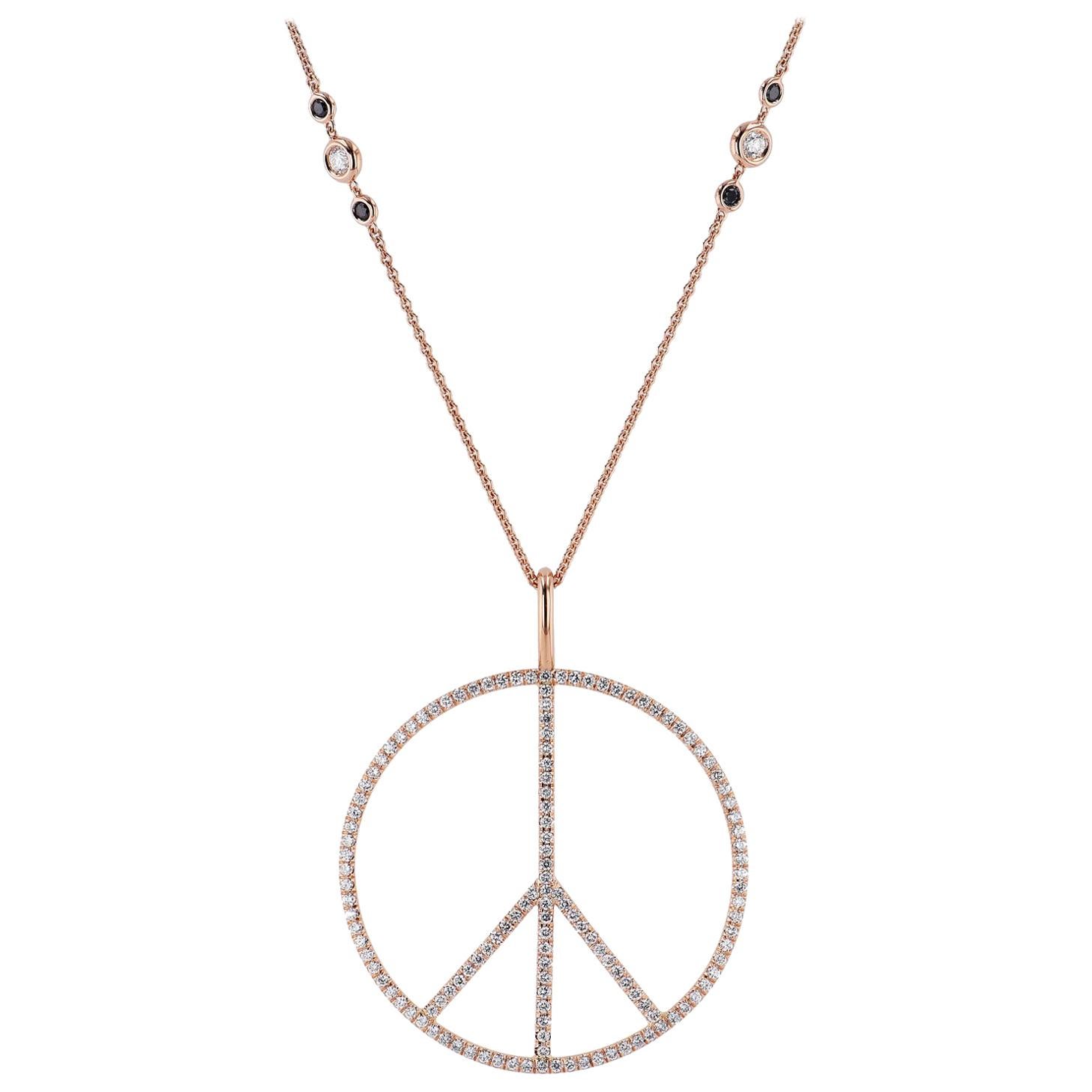 H&H Handmade 2.63 Carat Diamond Peace Sign Pendant made of 18 karat Rose Gold