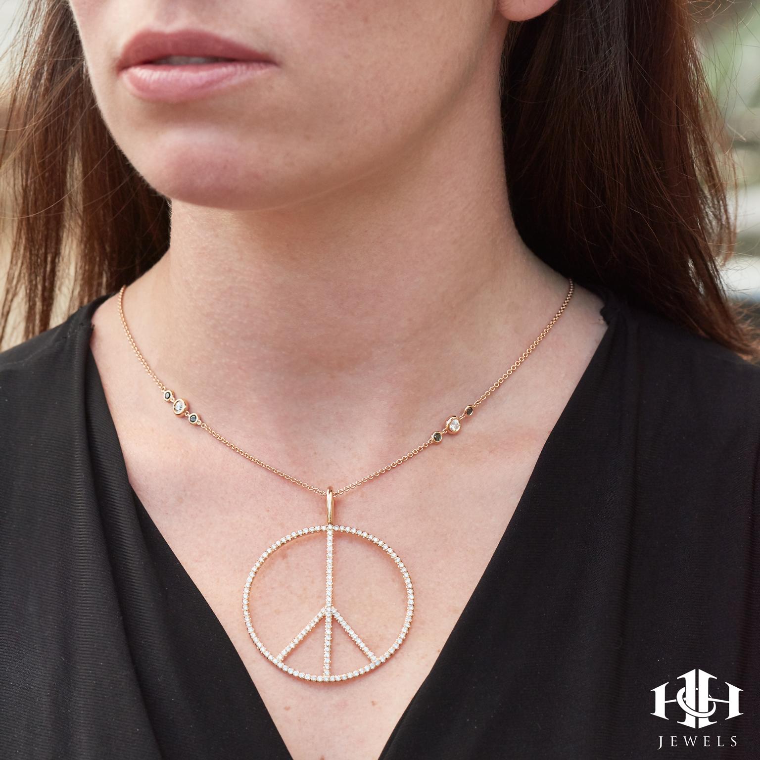 Women's H&H Handmade 2.63 Carat Diamond Peace Sign Pendant made of 18 karat Rose Gold 