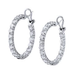 9.66 Carat Diamond Hoop Earrings 18 karat White Gold with Omega Backs Handmade