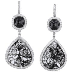 H&H Handmade Black Diamond with Black Diamond Slices Earrings with Pave Halos