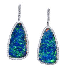 H & H Handmade Boulder Opal Slice Diamond Earrings