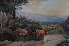 H.H. Parker - Late 19th Century Oil, Cows in a River Landscape