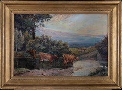 H.H. Parker - Late 19th Century Oil, Cows in a River Landscape
