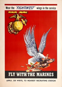 Original Vintage Fly With The Marines - Wear the Fightin'est Wings in the Sevice