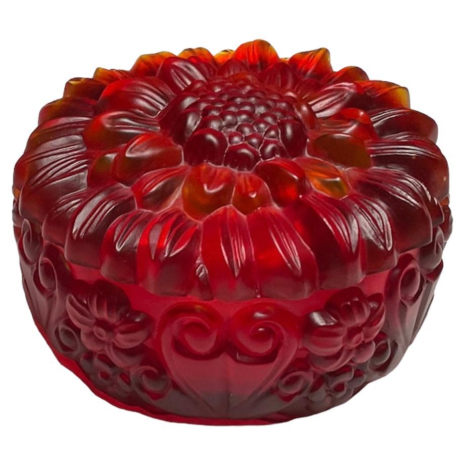 H.Hoffman Red Glass Powder, Jewelry And/Or Vanity Round Box For Sale
