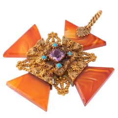 Hi-Caret Carnelian, Amethyst and Persian Turquoise Maltese Cross Pendant Charm