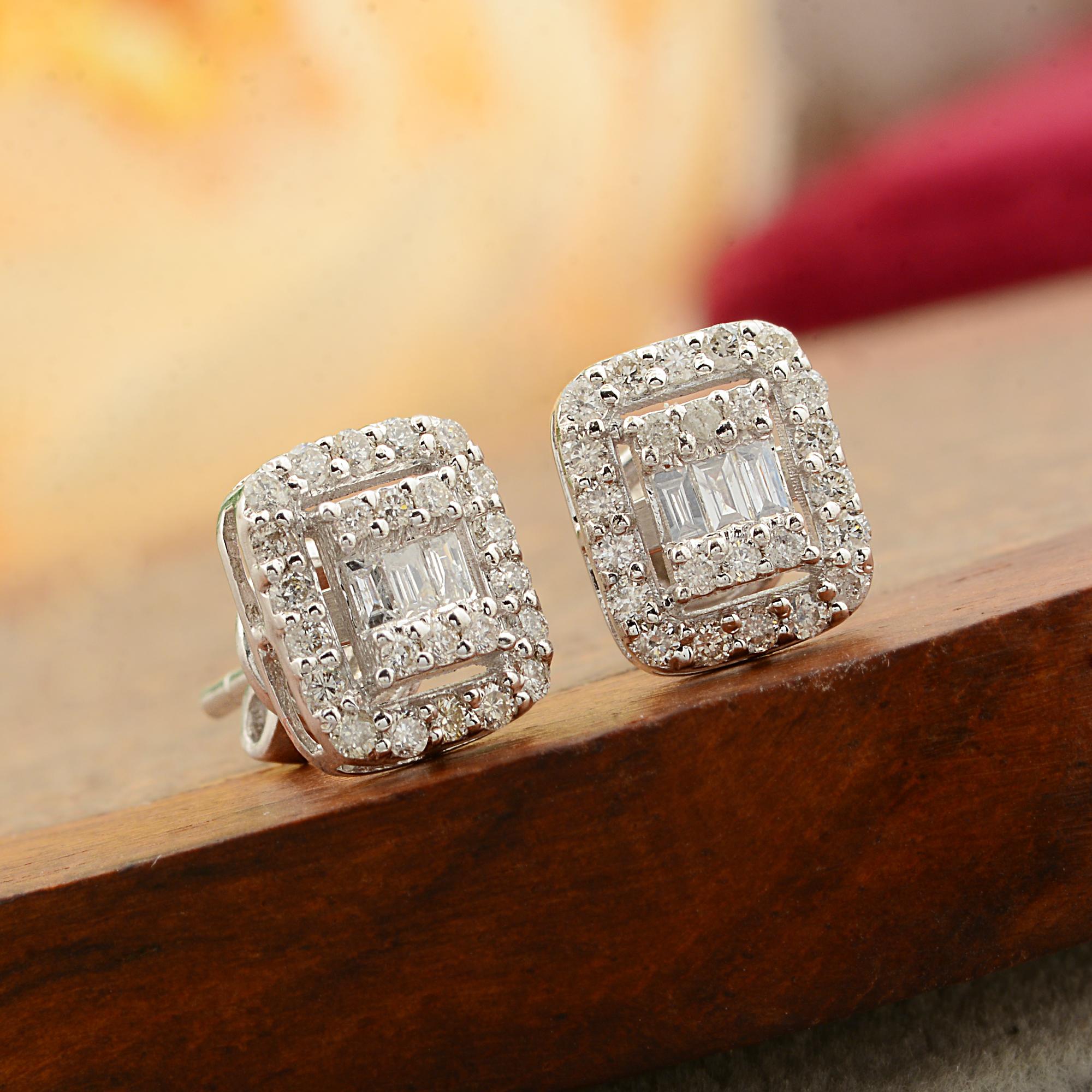 Modern HI Color SI Clarity Diamond Pave Cushion Fine Studs 10 Karat White Gold Earrings For Sale